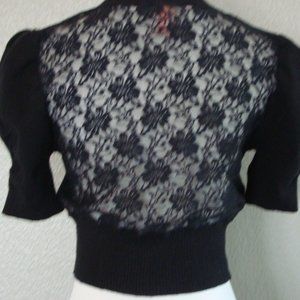 Derek Heart 3 Button Sweater Shrug Crochet Back Ruched Sleeves Black sz M